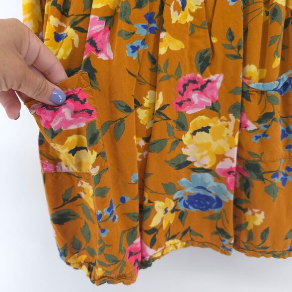 Old Navy 4T Vintage Floral Mustard Yellow 2 Pockets 1/2 Button Down Long Sleeve - Picture 4 of 12